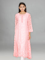 Load image into Gallery viewer, Seva Chikan Hand Embroidered Light Peach Georgette Lucknowi Chikankari Anarkali-SCL0534