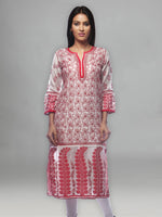 Load image into Gallery viewer, Seva Chikan Hand Embroidered White Chanderi Silk Lucknowi Chikan Kurti-SCL0249
