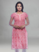 Load image into Gallery viewer, Seva Chikan Hand Embroidered Pink Cotton Lucknowi Chikan Kurti-SCL0308
