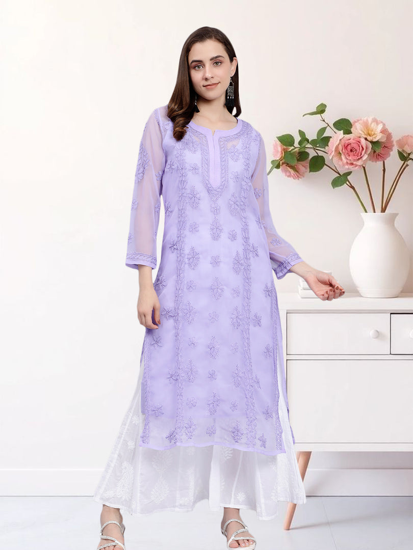 Seva Chikan Hand Embroidered Georgette Lucknowi Chikankari Kurta With Slip