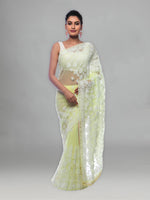 Load image into Gallery viewer, Seva Chikan Hand Embroidered Lemon Georgette Lucknowi Saree-SCL0414