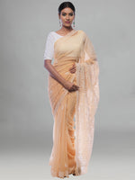 Load image into Gallery viewer, Seva Chikan Hand Embroidered Beige Georgette Lucknowi Saree-SCL0439