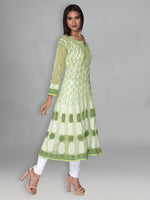 Load image into Gallery viewer, Seva Chikan Hand Embroidered Green Faux Georgette Lucknowi Chikankari Anarkali Kurta-SCL0957