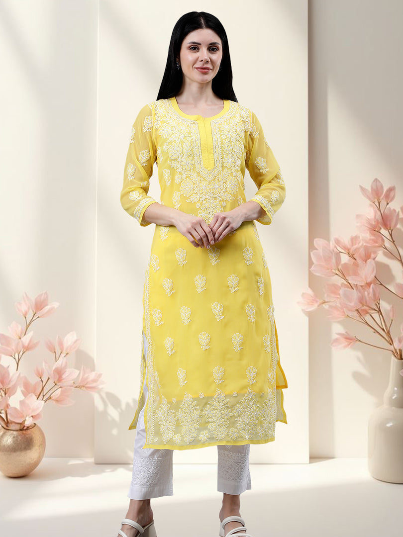 Seva Chikan Hand Embroidered Georgette Lucknowi Chikankari Kurta With Inner