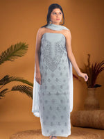 Load image into Gallery viewer, Seva Chikan Hand Embroidered Grey Cotton Lucknowi Chikan Unstitched Suit Piece SCL1114
