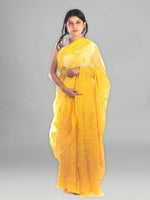 Load image into Gallery viewer, Seva Chikan Hand Embroidered Yellow Georgette Lucknowi Saree-SCL1188