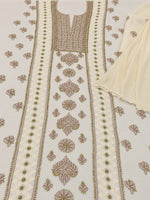 Load image into Gallery viewer, Seva Chikan Hand Embroidere Cream Terivoil Cotton Lucknowi Chikankari Unstitched Suit Piece-SEV15021