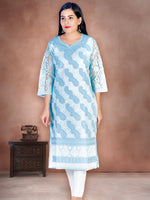 Load image into Gallery viewer, Seva Chikan Hand Embroidered Sky Blue Cotton Lucknowi Chikan Kurti SCL1204
