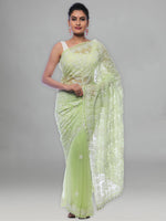 Load image into Gallery viewer, Seva Chikan Hand Embroidered Pista Green Georgette Lucknowi Saree-SCL0365
