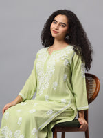 Load image into Gallery viewer, Seva Chikan Hand Embroidered Sage Green Rayon Lucknowi Chikankari Kurta Set SCL8062