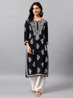 Load image into Gallery viewer, Seva Chikan Hand Embroidered Lucknowi Chikankari Black Cotton Kurta SCL4772