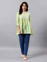 Load image into Gallery viewer, Seva Chikan Hand Embroidered Terivoil Cotton Lucknowi Chikan Green Top SCL9240