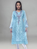 Load image into Gallery viewer, Seva Chikan Hand Embroidered Sky Blue Cotton Lucknowi Chikankari Anarkali- SCL0234
