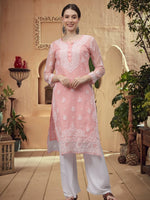 Load image into Gallery viewer, Seva Chikan Hand Embroidered Georgette Lucknowi Chikankari Kurta With Inner