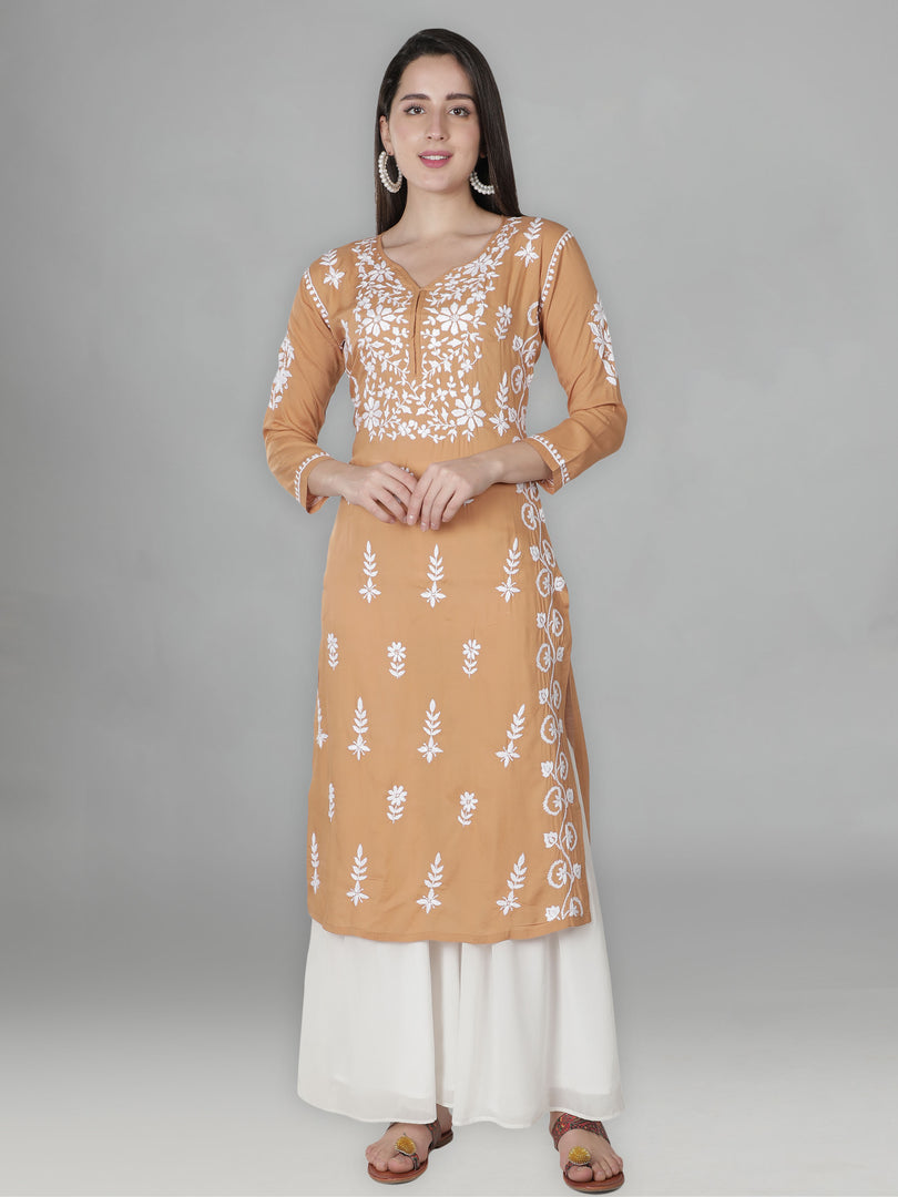 Seva Chikan Hand Embroidered Rayon Cotton Chikankari Kurta