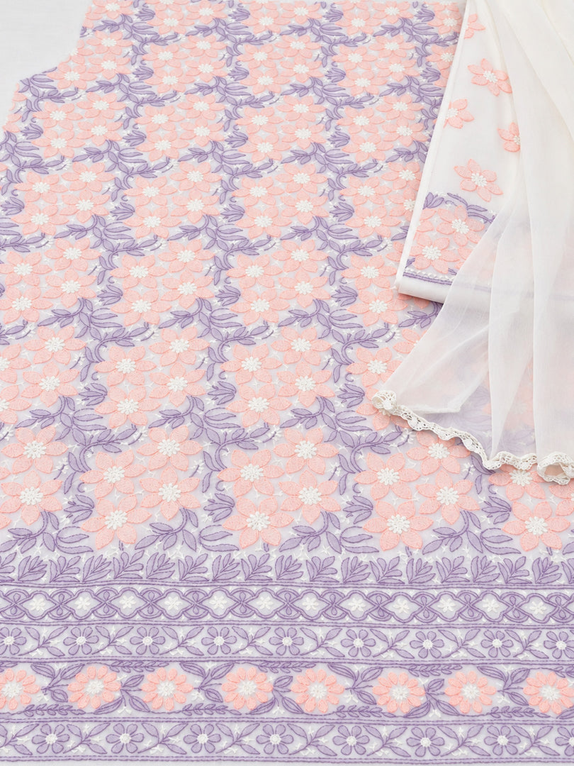 Seva Chikan Hand Embroidered White Terivoil Cotton Lucknowi Chikankari Unstitched Suit Piece-SEV15011