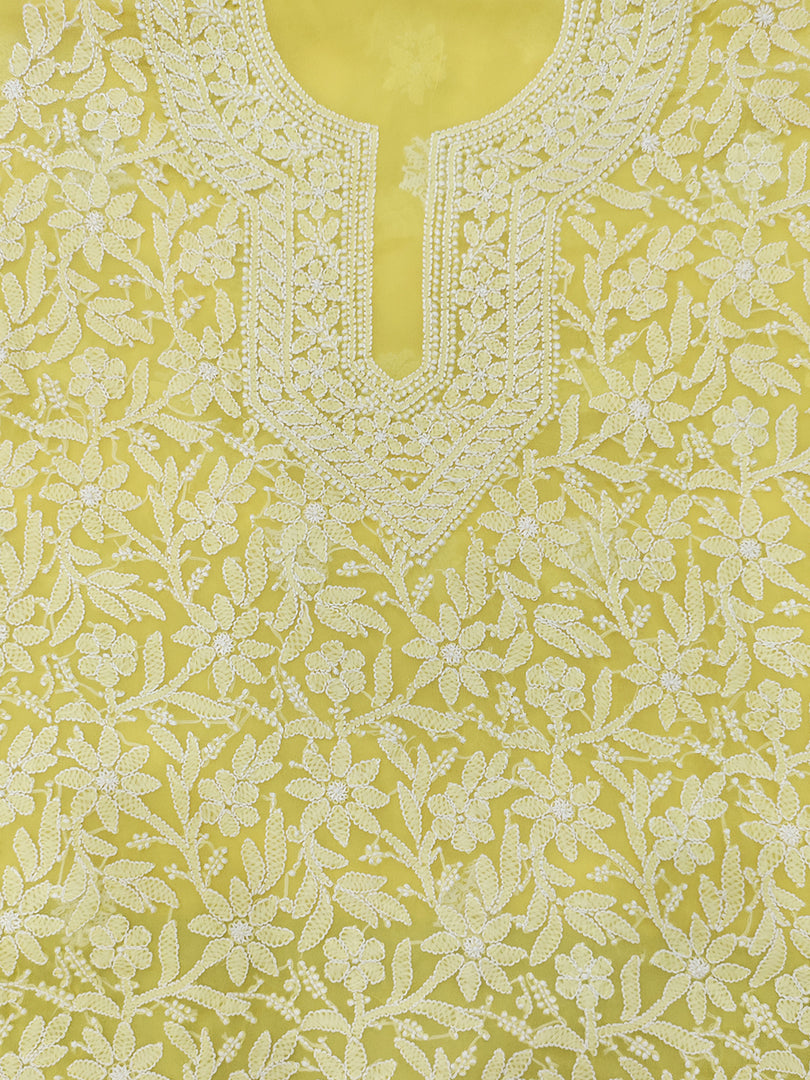 Seva Chikan Hand Embroidered Yellow Georgette Lucknowi Chikankari Unstitched Suit Piece-SCL13133