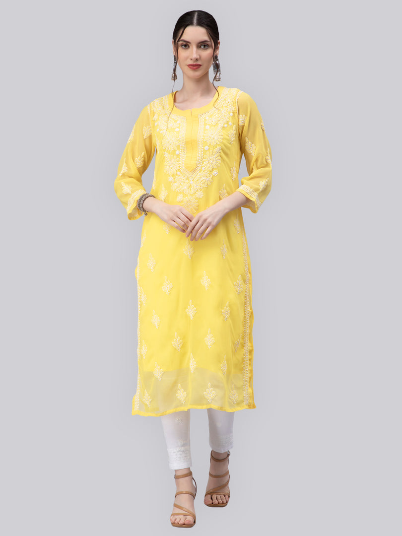 Seva Chikan Hand Embroidered Georgette Chikankari Kurta With Matching Slip