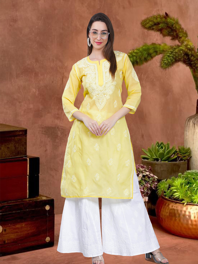 Seva Chikan Hand Embroidered  Terivoil Cotton Lucknowi Chikan Kurta