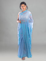 Load image into Gallery viewer, Seva Chikan Hand Embroidered Blue Georgette Lucknowi Saree With Sequins Work-SCL1757