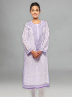 Load image into Gallery viewer, Seva Chikan Hand Embroidered Purple Cotton Lucknowi Chikan Kurti-SCL0625