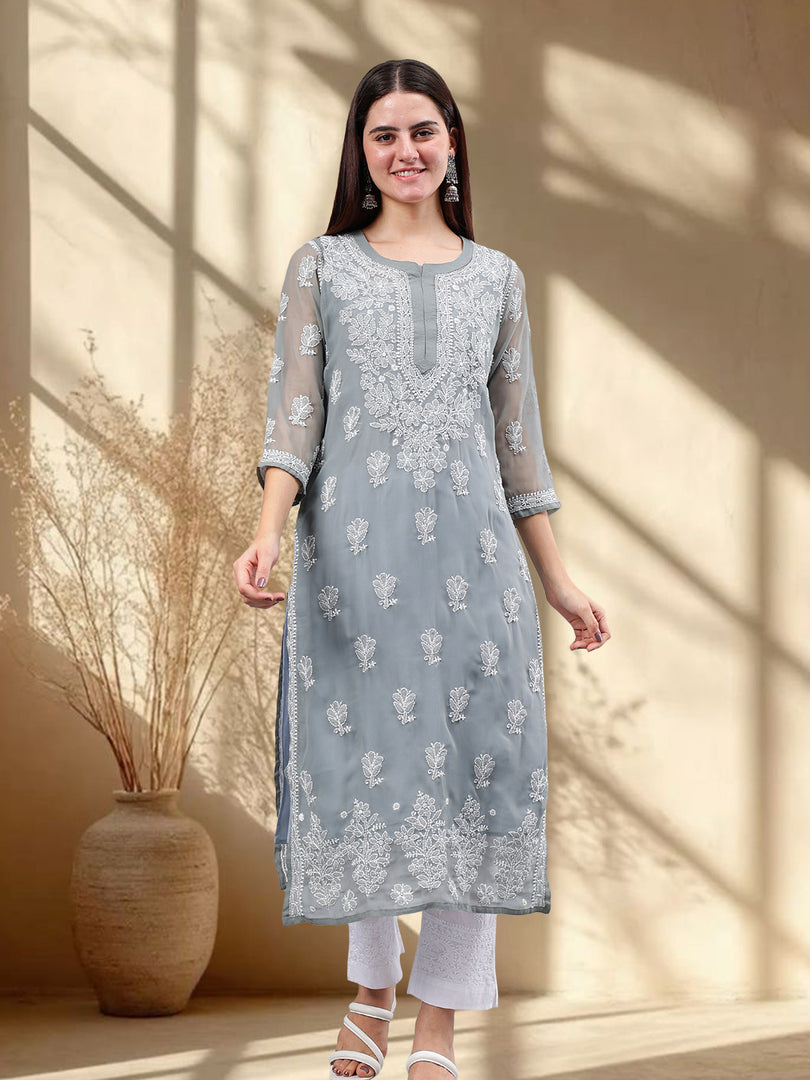 Seva Chikan Hand Embroidered Georgette Lucknowi Chikankari Kurta With Inner