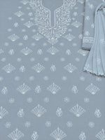 Load image into Gallery viewer, Seva Chikan Hand Embroidered Grey Terivoil Cotton Lucknowi Chikankari Unstitched Suit Piece-SCL13140