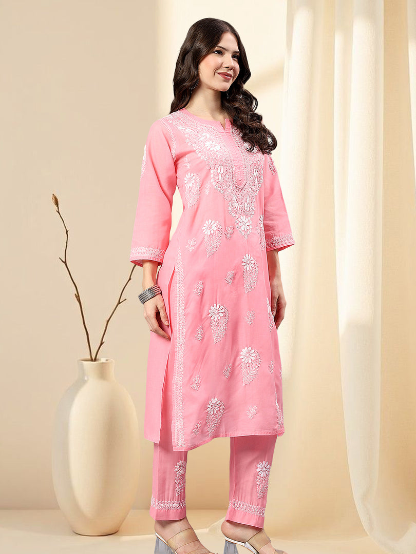 Seva Chikan Hand Embroidered Cotton Lucknowi Chikankari Kurta Set