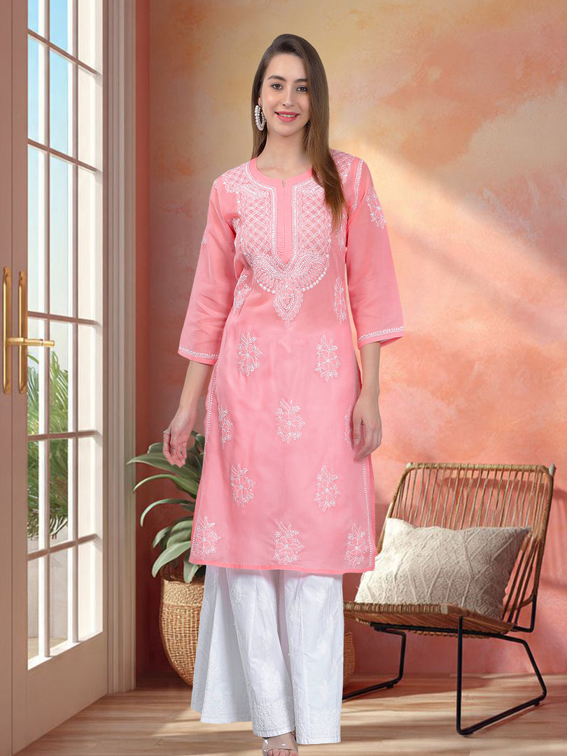 Seva Chikan Hand Embroidered Terivoil Cotton Lucknowi Chikan Kurti