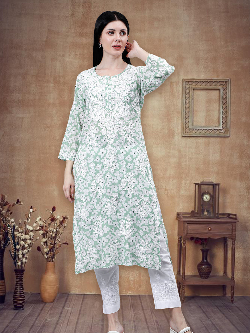 Seva Chikan Hand Embroidered Mal Mal Lucknowi Chikankari Kurta