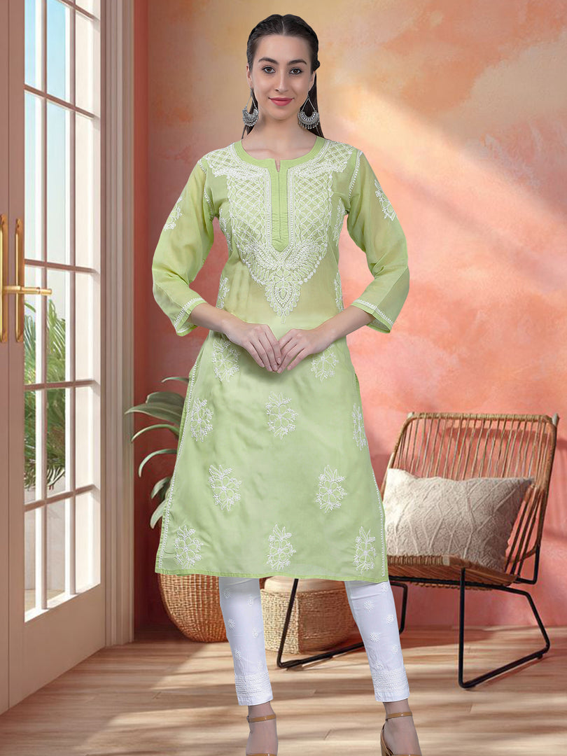 Seva Chikan Hand Embroidered Terivoil Cotton Lucknowi Chikan Kurti