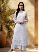Load image into Gallery viewer, Seva Chikan Hand Embroidered Georgette Chikankari Kurta With Matching Slip