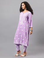 Load image into Gallery viewer, Seva Chikan Hand Embroidered Mauve Rayon Lucknowi Chikankari Kurta Set SCL8090
