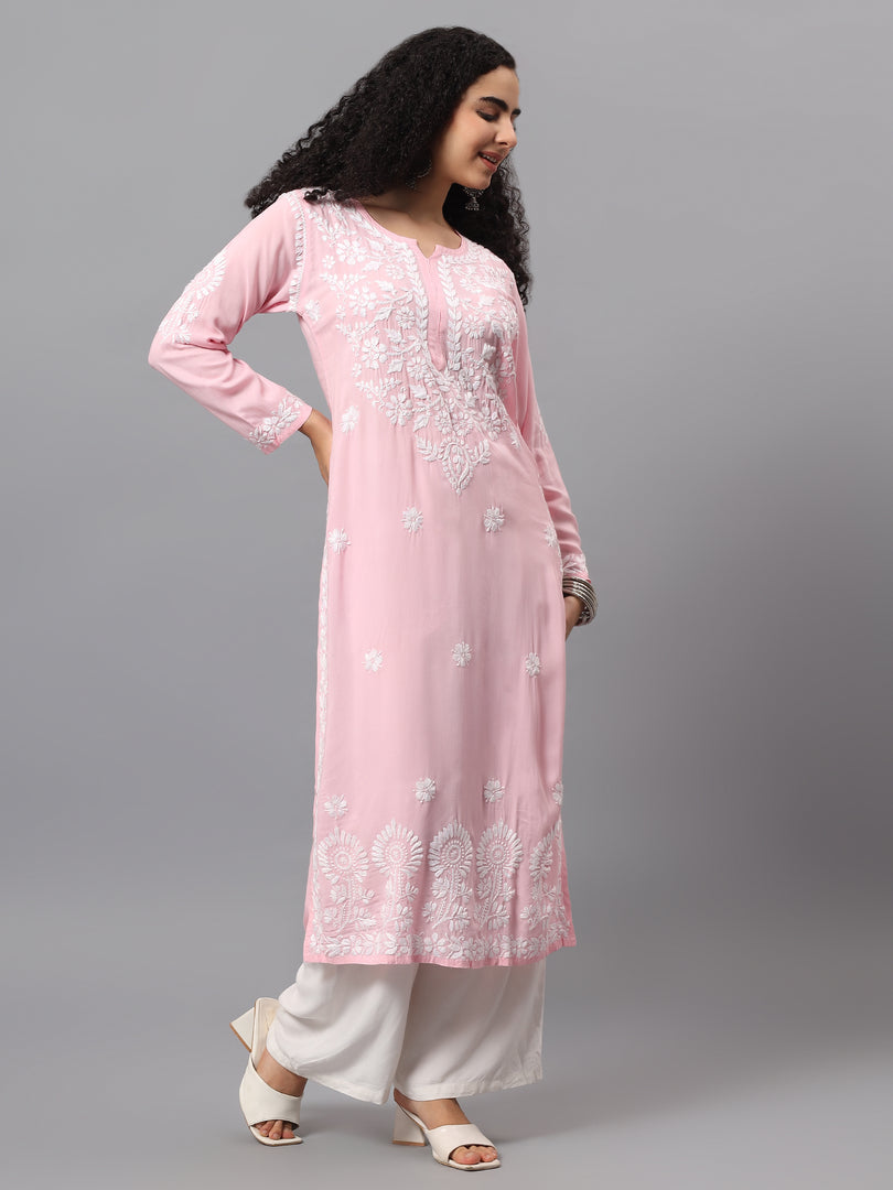 Seva Chikan Hand Embroidered Modal Cotton Lucknowi Chikan Kurti