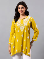 Load image into Gallery viewer, Seva Chikan Hand Embroidered Mehandi Green Rayon Lucknowi Chikan Top SCL9162