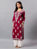 Load image into Gallery viewer, Seva Chikan Hand Embroidered Lucknowi Chikankari Purple Rayon Kurta SCL4508