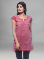 Load image into Gallery viewer, Seva Chikan Hand Embroidered Onion Pink Cotton Lucknowi Chikan Kurti-SCL0330