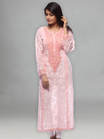 Load image into Gallery viewer, Seva Chikan Hand Embroidered Pink Cotton Lucknowi Chikan Kurti-SCL0237
