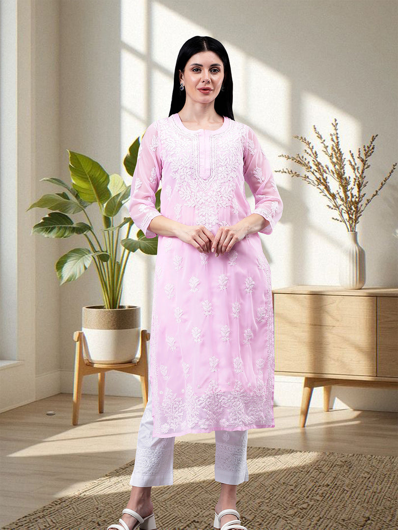 Seva Chikan Hand Embroidered Georgette Lucknowi Chikankari Kurta With Inner