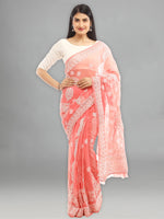 Load image into Gallery viewer, Seva Chikan Hand Embroidered Peach Georgette Lucknowi Saree With Gotta Patti Work-SCL1986