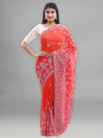 Load image into Gallery viewer, Seva Chikan Hand Embroidered Red Georgette Lucknowi Saree-SCL1993