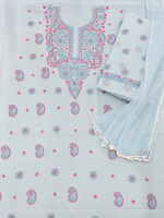 Load image into Gallery viewer, Seva Chikan Hand Embroidered Blue/Pink Terivoil Cotton Lucknowi Chikankari Unstitched Suit Piece-SEV15002