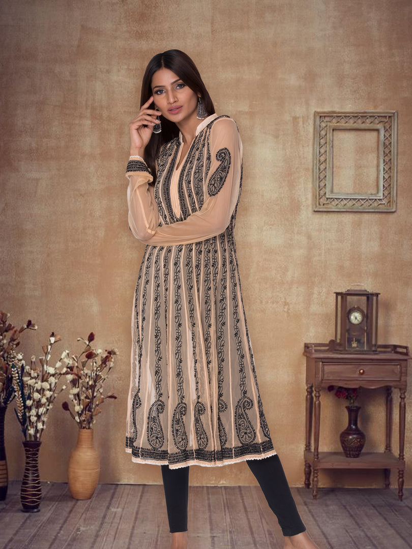 Seva Chikan Hand Embroidered Brown Lucknowi Chikan Kurti SCL1076