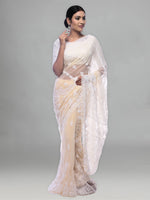 Load image into Gallery viewer, Seva Chikan Hand Embroidered Fawn Georgette Lucknowi Saree-SCL0374