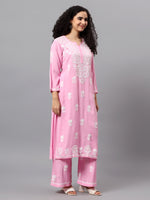 Load image into Gallery viewer, Seva Chikan Hand Embroidered Pink Rayon Lucknowi Chikankari Kurta Set SCL8063