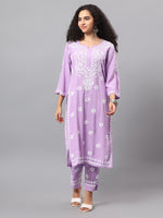 Load image into Gallery viewer, Seva Chikan Hand Embroidered Mauve Rayon Lucknowi Chikankari Kurta Set SCL8090