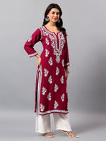 Load image into Gallery viewer, Seva Chikan Hand Embroidered Lucknowi Chikankari Purple Rayon Kurta SCL4508