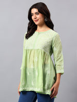Load image into Gallery viewer, Seva Chikan Hand Embroidered Terivoil Cotton Lucknowi Chikan Green Top SCL9240
