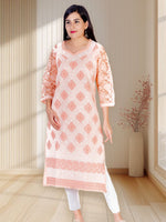 Load image into Gallery viewer, Seva Chikan Hand Embroidered Peach Cotton Lucknowi Chikan Kurti SCL1206
