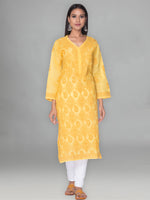 Load image into Gallery viewer, Seva Chikan Hand Embroidered Yellow Cotton Lucknowi Chikan Kurta-SCL0901
